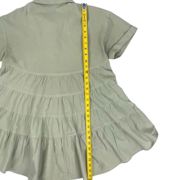Newbury Kustom Sage Green Babydoll Lagenlook SS Button Top Tiered Ruffle Flowy S - Picture 7 of 8